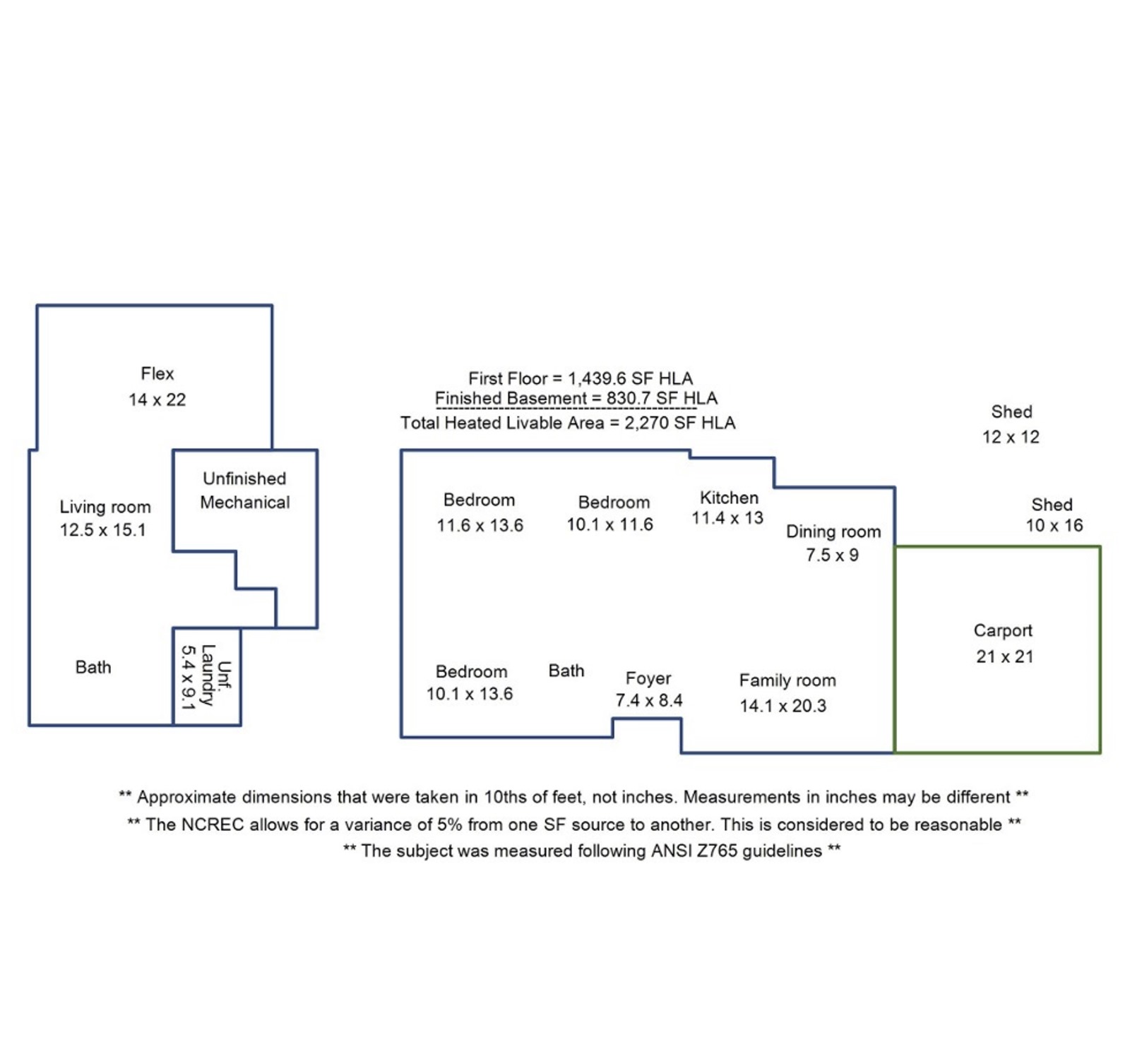 Residential floorplan 5 measured by Zemi Designs, compliant with ANSI Z765 in Charlotte NC