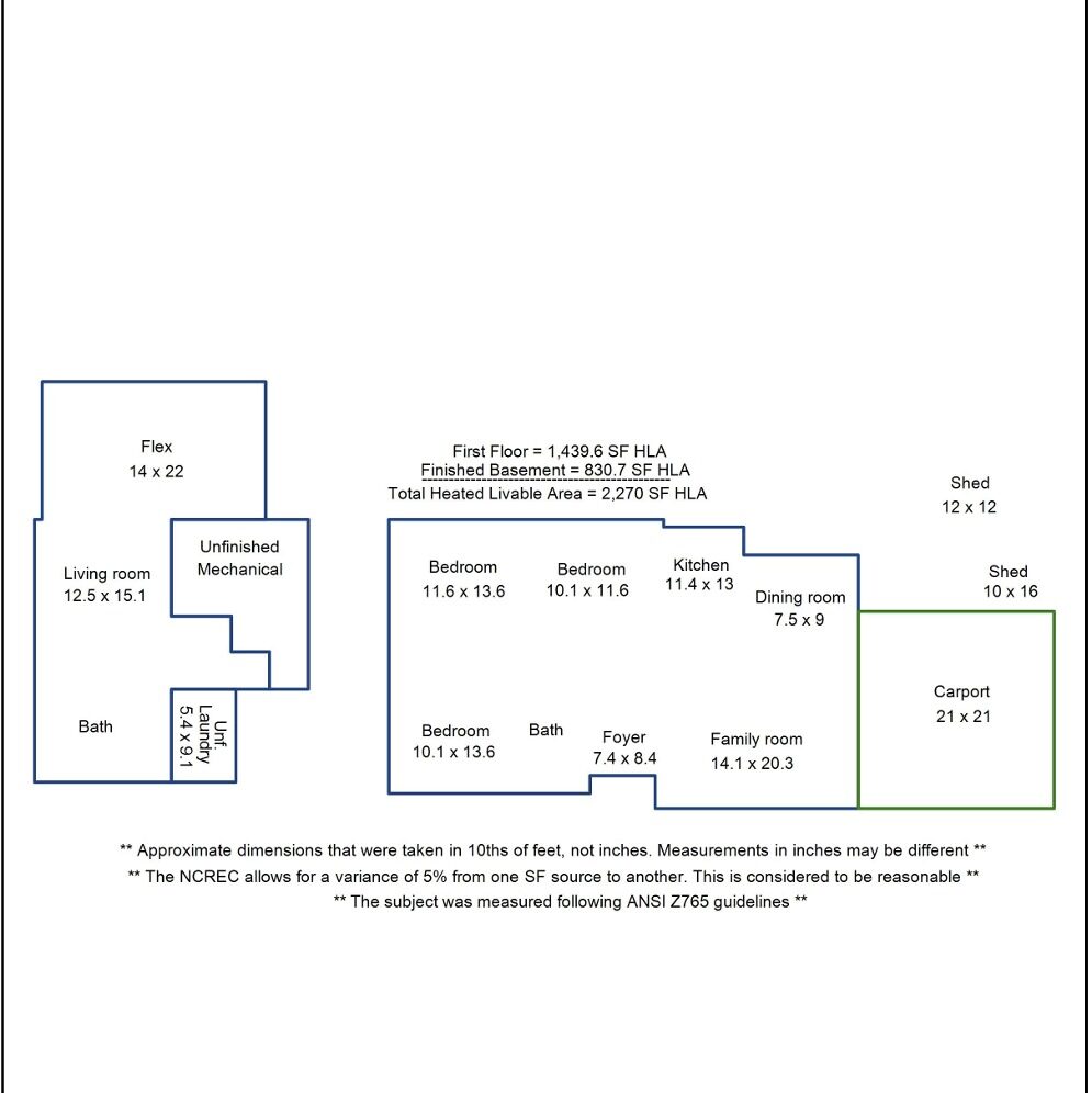 Residential floorplan 5 measured by Zemi Designs, compliant with ANSI Z765 in Charlotte NC