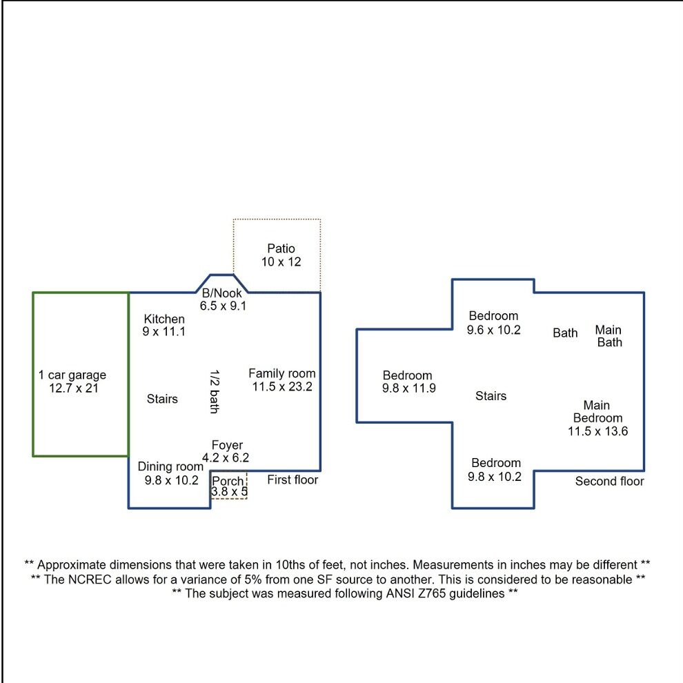 Residential floorplan 2 measured by Zemi Designs, compliant with ANSI Z765 in Charlotte NC